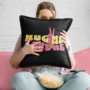 Hug Me Love Me Valentines Peace Sign Modern Cute Cushion