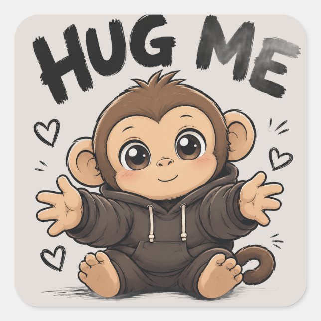 Hug Me Monkey Square Sticker (Front)