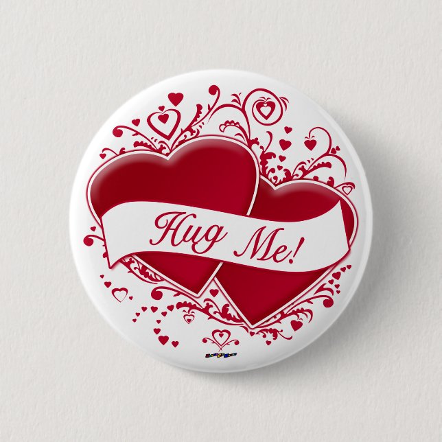 Hug Me! Red Hearts 6 Cm Round Badge (Front)
