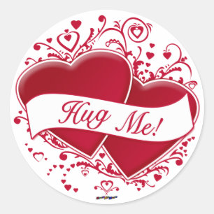 Hug Me! Red Hearts Classic Round Sticker