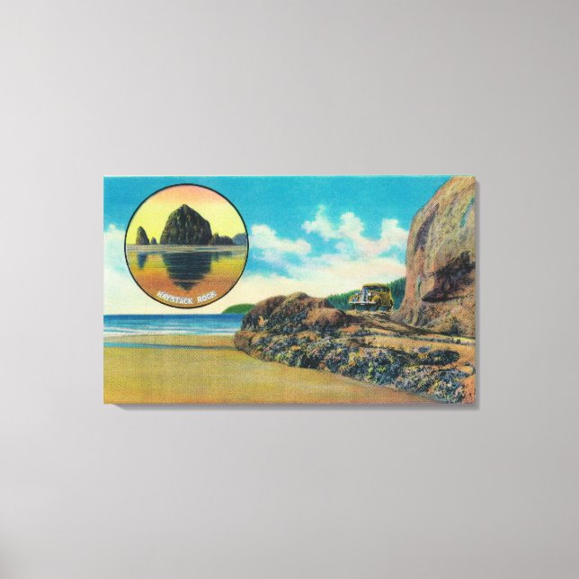 Hug Point at Cannon Beach and Haystack Rock Canvas Print (Front)