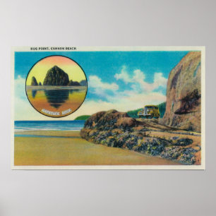 Hug Point at Cannon Beach and Haystack Rock Poster