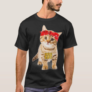 Hug Thug Gangster Life Gold Chain Cat  Gangsta T-Shirt
