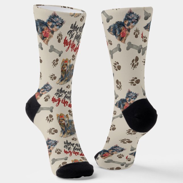 Hug Your Dog Cute Yorkie Terrier Socks (Angled)