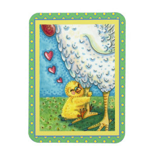 HUG YOUR MOMMA, CUTE BABY CHICK LOVES MOTHER HEN MAGNET