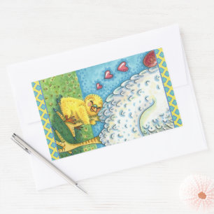 HUG YOUR MOMMA, CUTE BABY CHICK LOVES MOTHER HEN RECTANGULAR STICKER