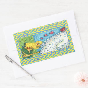 HUG YOUR MOMMA, CUTE BABY CHICK LOVES MOTHER HEN RECTANGULAR STICKER