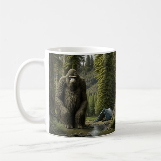 Huge Bigfoot sitting in the Woods Coffee Mug (Left)