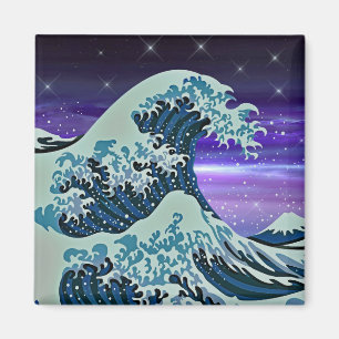 Huge Blue Wave with Night Stars Drawing Magnet