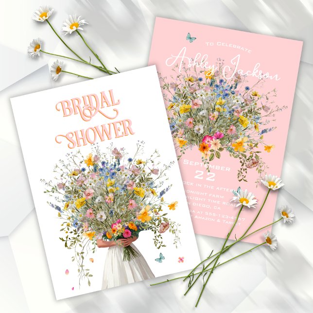Huge Bouquet Bride Pink Orange Bridal Shower Invitation (Creator Uploaded)