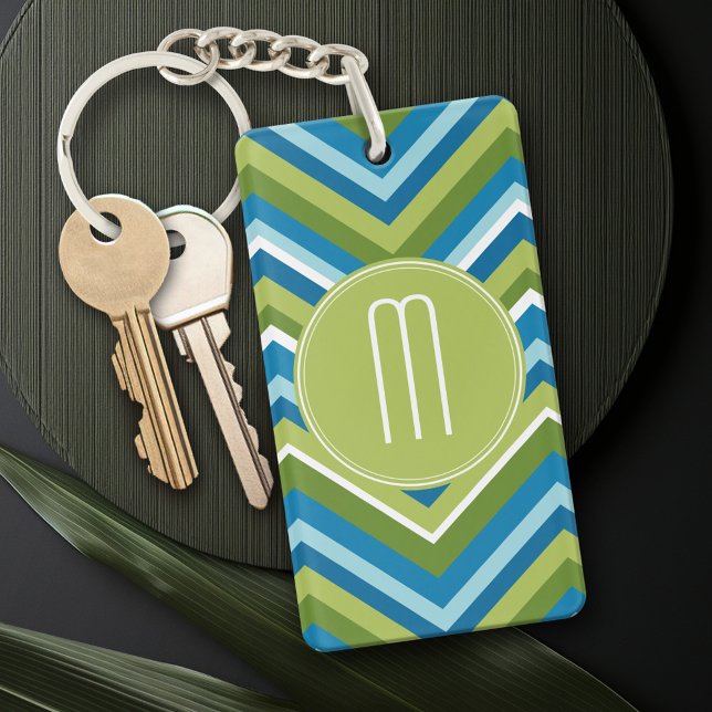 Huge Bright Chevron Pattern with Custom Monogram Key Ring (Personalized Keychain - add a monogram or name)