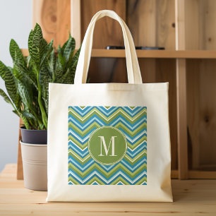 Huge Bright Chevron Pattern with Custom Monogram Tote Bag