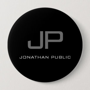 Huge Button Initial Letter Monogram Name Black