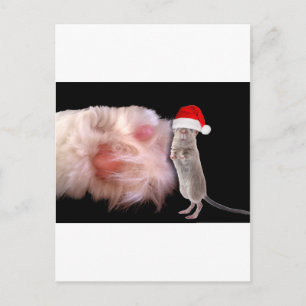 Huge Cat Paw Little Christmas Mouse Holiday Postcard
