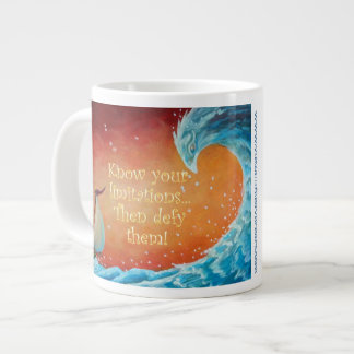 HUGE coffee mug! Wave with woman and boat, Quote Large Coffee Mug