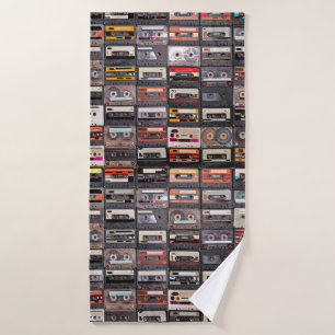 Huge collection of audio cassettes. Retro musical  Bath Towel