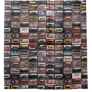 Huge collection of audio cassettes. Retro musical  Shower Curtain