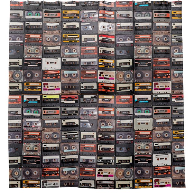 Huge collection of audio cassettes. Retro musical  Shower Curtain (Front)