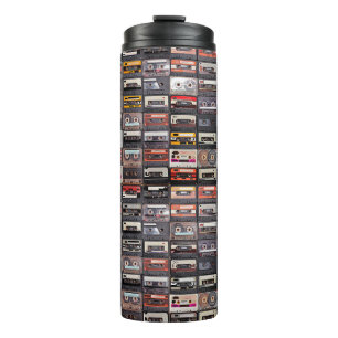 Huge collection of audio cassettes. Retro musical  Thermal Tumbler