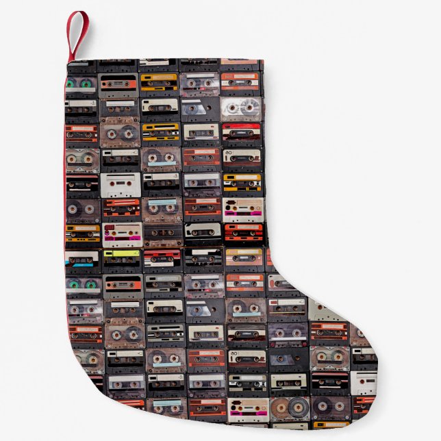 Huge collection of audio cassettes small christmas stocking (Front)