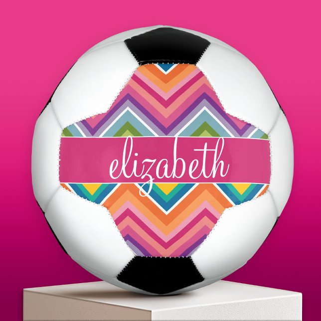 Huge Colourful Chevron Pattern Custom Name Football (Custom Soccer Ball)