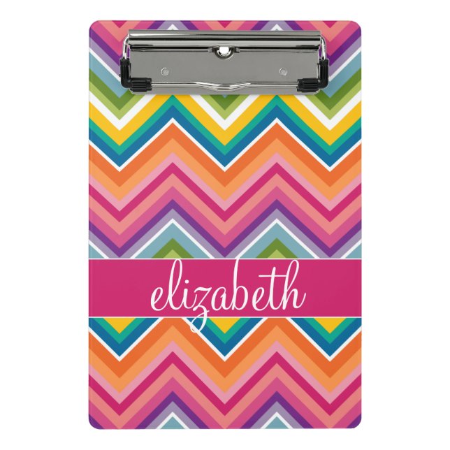 Huge Colourful Chevron Pattern Custom Name Mini Clipboard (Front)