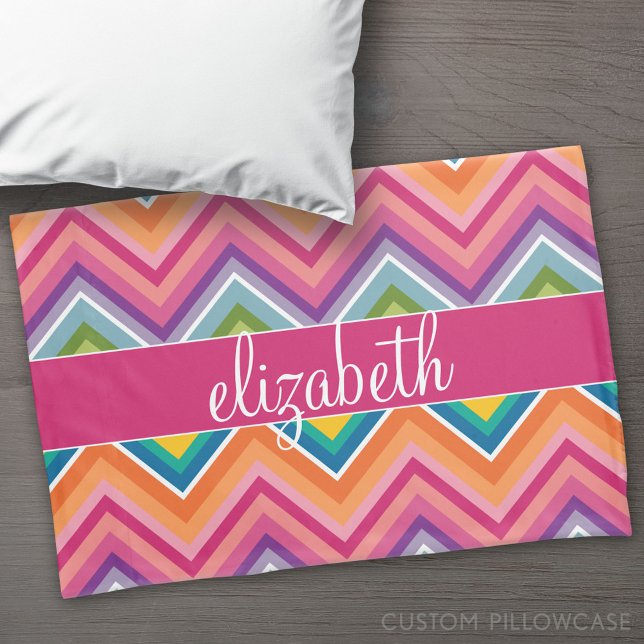 Huge Colourful Chevron Pattern Custom Name Pillowcase (Custom Pillowcase)
