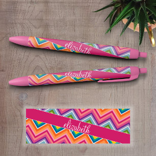 Huge Colourful Chevron Pattern with Name Black Ink Pen