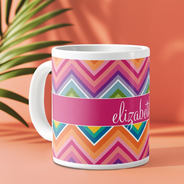 Huge Colourful Chevron Pattern with Name Large Coffee Mug (Personalized mug)