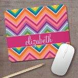Huge Colourful Chevron Pattern with Name Mouse Mat<br><div class="desc">A bold,  graphic zig zag design in sweet,  cheerful colours. This colourful design can be found on many popular case styles. If you need to make adjustments to the art,  click on the customise it button and make changes.</div>