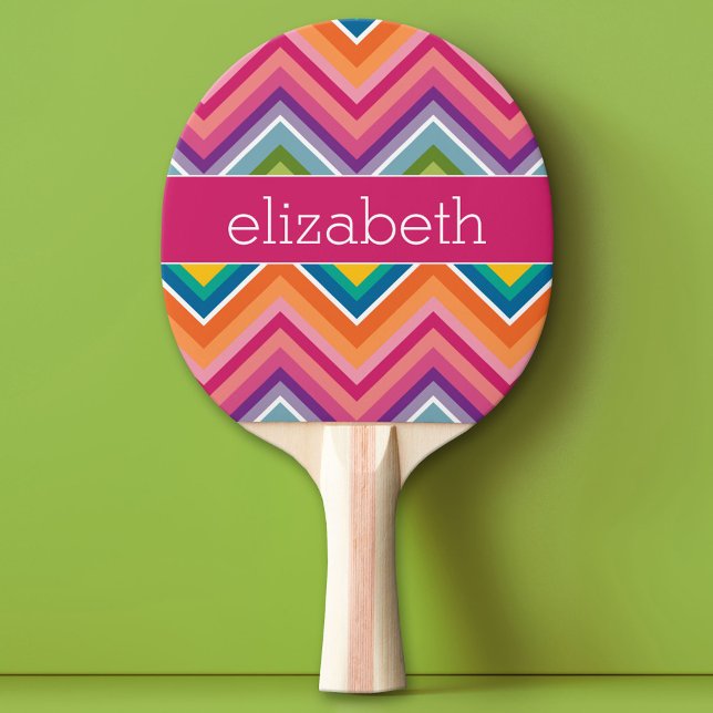 Huge Colourful Chevron Pattern with Name Ping Pong Paddle (Custom Pink Pong Paddle)