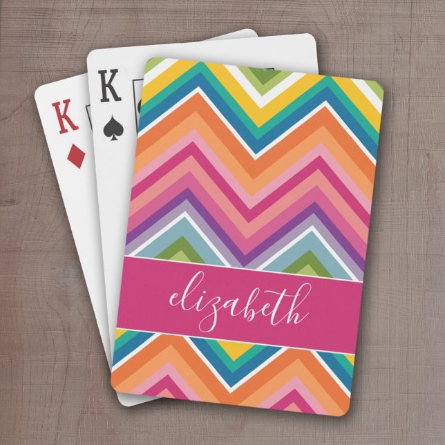Huge Colourful Chevron Pattern with Name Playing Cards (Colorful chevron pattern with a place to personalize with a name or other text)
