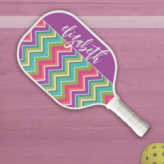 Huge Colourful Pastel Chevron Pattern - Script Nam Pickleball Paddle (Creator Uploaded)