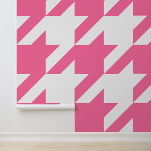Huge French Pink and White Houndstooth  Wallpaper