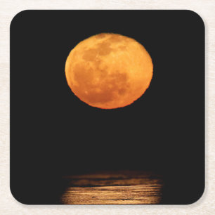 Huge Full Moon   South Padre Island, Texas Square Paper Coaster
