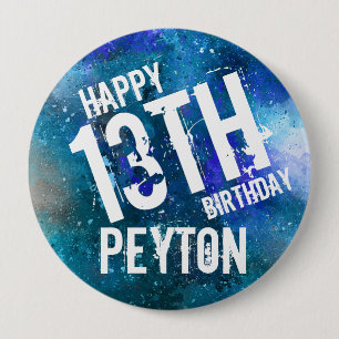 HUGE Galaxy Blue Aqua Personalised Birthday Party 10 Cm Round Badge