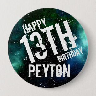 HUGE Galaxy Green Blue Personalised Birthday Party 10 Cm Round Badge
