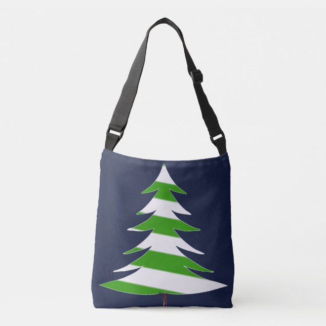 Huge Green & White Christmas Tree Navy Background Crossbody Bag (Front)
