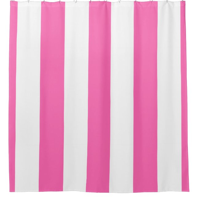 Huge Hot Pink White Vertical Stripe NL #3 Shower Curtain (Front)