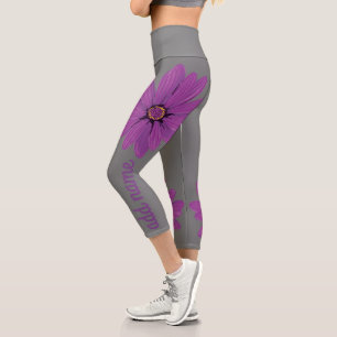 Huge Modern Daisy with Script Name Capri Leggings