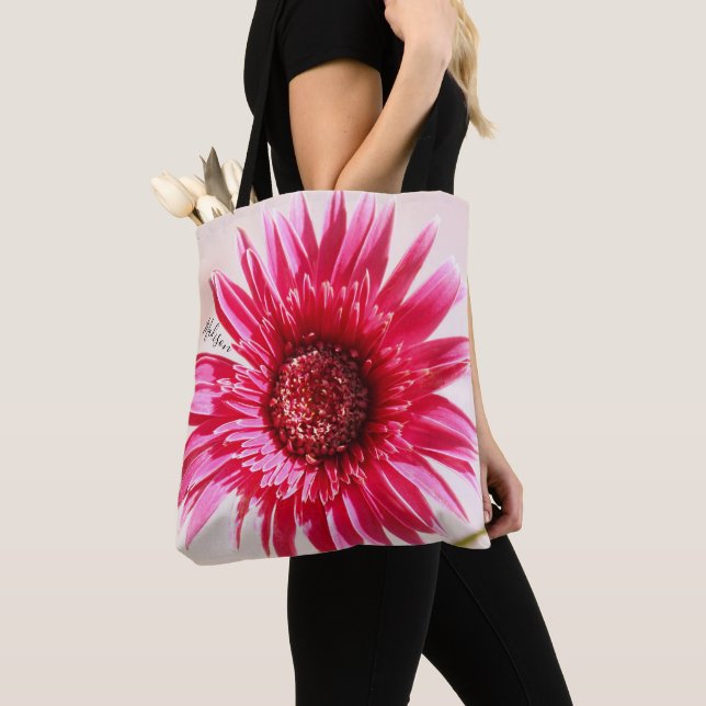 Huge Pink Daisy Bloom, personalised Tote Bag (Close Up)