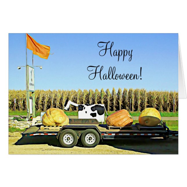 Huge Pumpkins and Dairy Cow Halloween Fall Card (Front Horizontal)