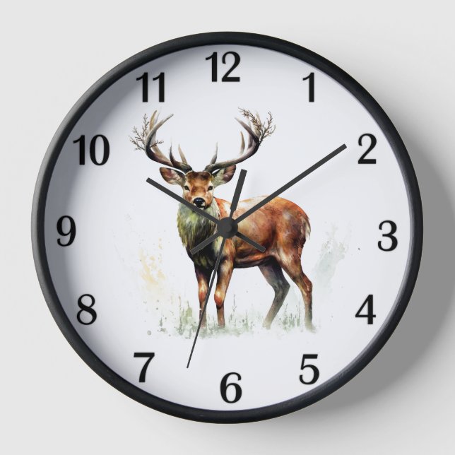 Huge Racked Deer Black Numbers Clock (Front)