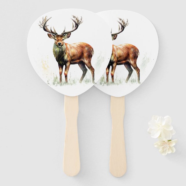 Huge Racked Deer  Hand Fan (Front and Back)