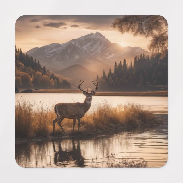 Huge Racked Deer on Mountain Lake (Design 1)