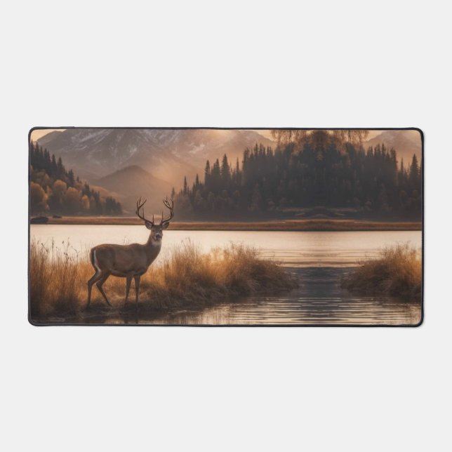 Huge Racked Deer on Mountain Lake Desk Mat (Front)