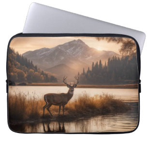 Huge Racked Deer on Mountain Lake Laptop Sleeve