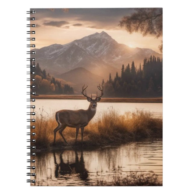 Huge Racked Deer on Mountain Lake Notebook (Front)