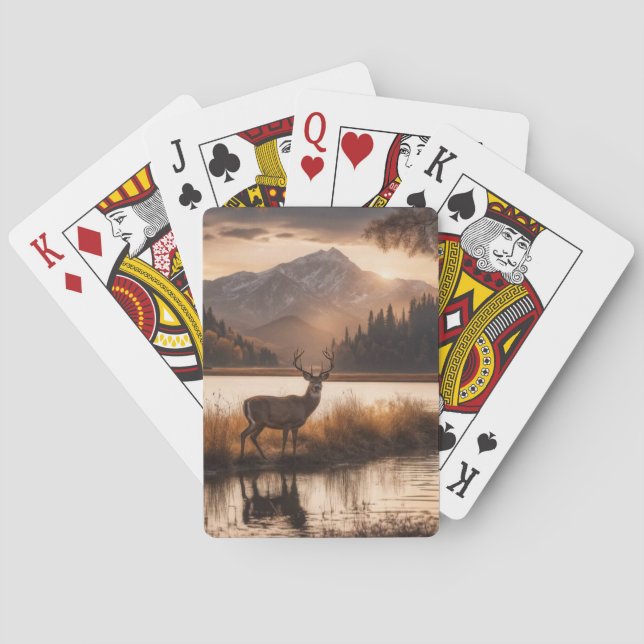 Huge Racked Deer on Mountain Lake Playing Cards (Back)