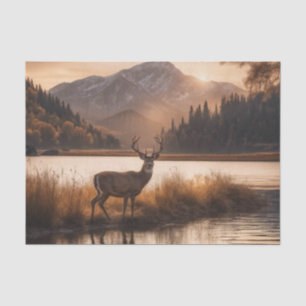 Huge Racked Deer on Mountain Lake Tissue Paper